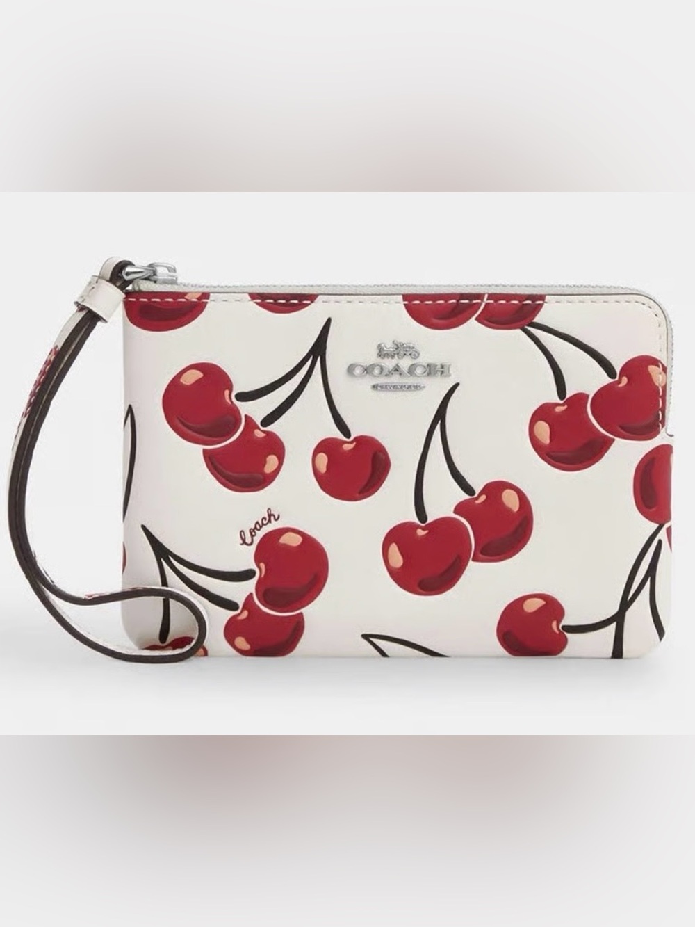 Brand New COACH Corner Zip Wristlet With Cherry Print CR819